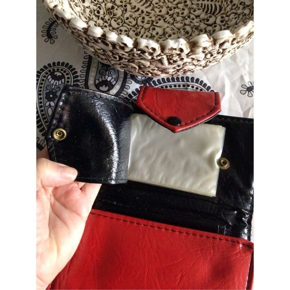 Mid Century Vintage Faux Leather Wallet Red Black Checkbook Wallet ❤️ - Picture 4 of 14